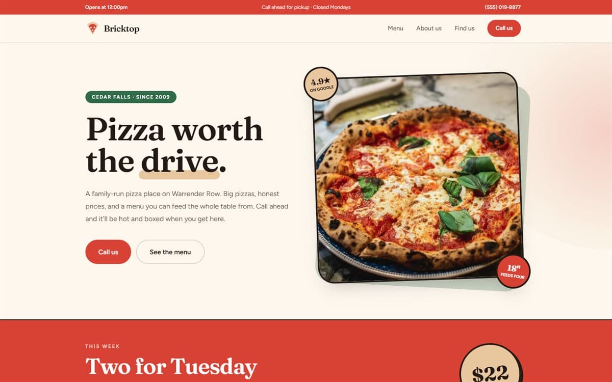 The pizzeria site we built